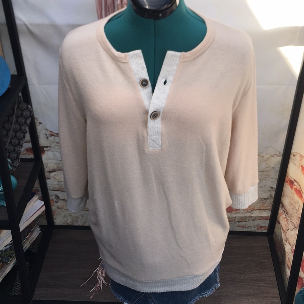 NWT Cozy Pullover Loose Fit Raglan Henley 3/4 Sleeve Sweater Top